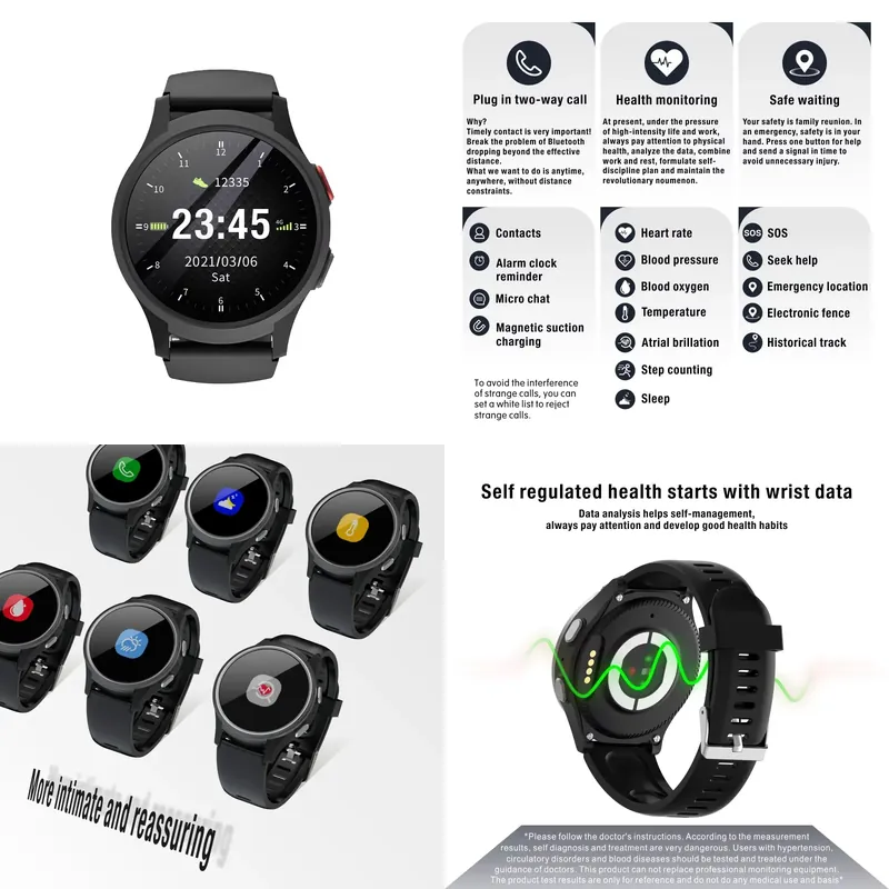 Fall Detection Watch - สมาร์ทวอทช์พร้อมระบบตรวจจับการล้ม ฟังก์ชัน SOS 4G GPS สำหรับผู้สูงอายุ